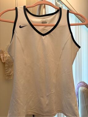 Nike White Dri-FIT V-Neck Tank Top with Black Trim